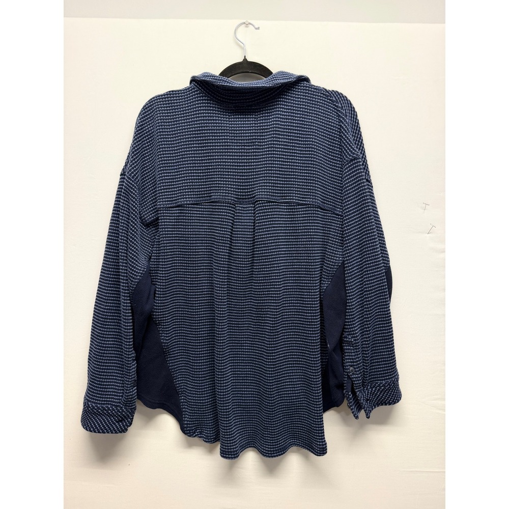 Aerie Women Real Good Navy Striped Waffle Knit Oversized Shacket Button Down - Picture 7 of 10